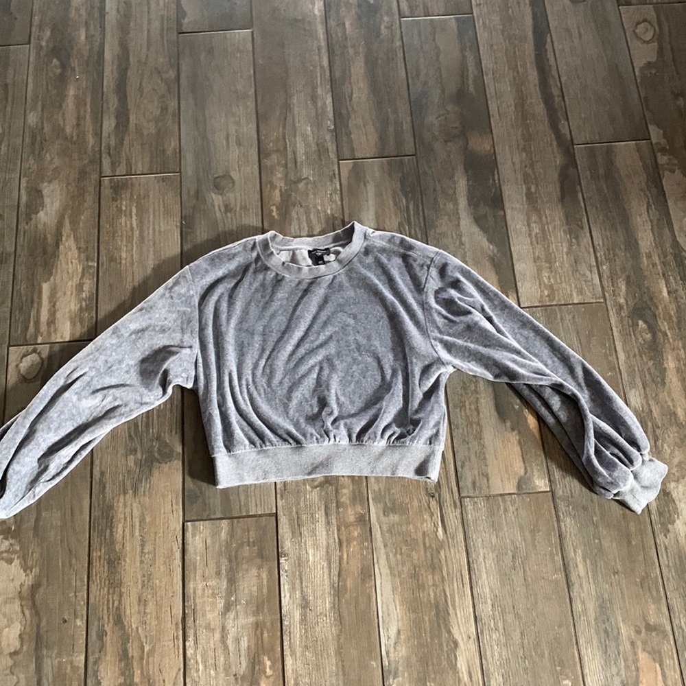 Cropped Oversized Velour Crewneck True Religion Grey